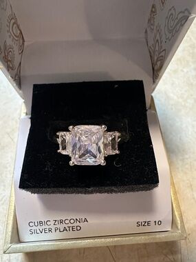 Charter Club Silver-Plated Clear Three-Stone Cubic Zirconia Ring